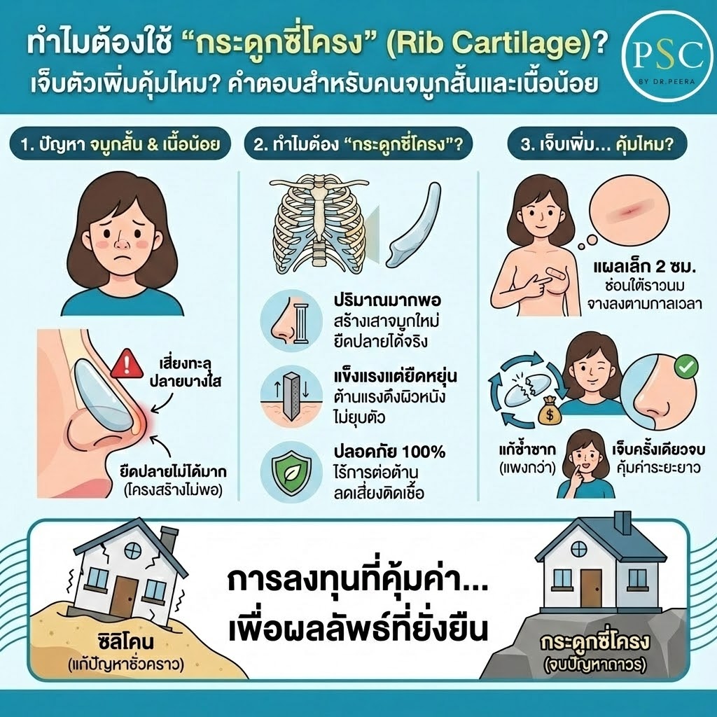 ทำไมต้องใช้ "กระดูกซี่โครง" (Rib Cartilage)? เจ็บตัวเพิ่มคุ้มไหม? คำตอบสำหรับคนจมูกสั้นและเนื้อน้อย