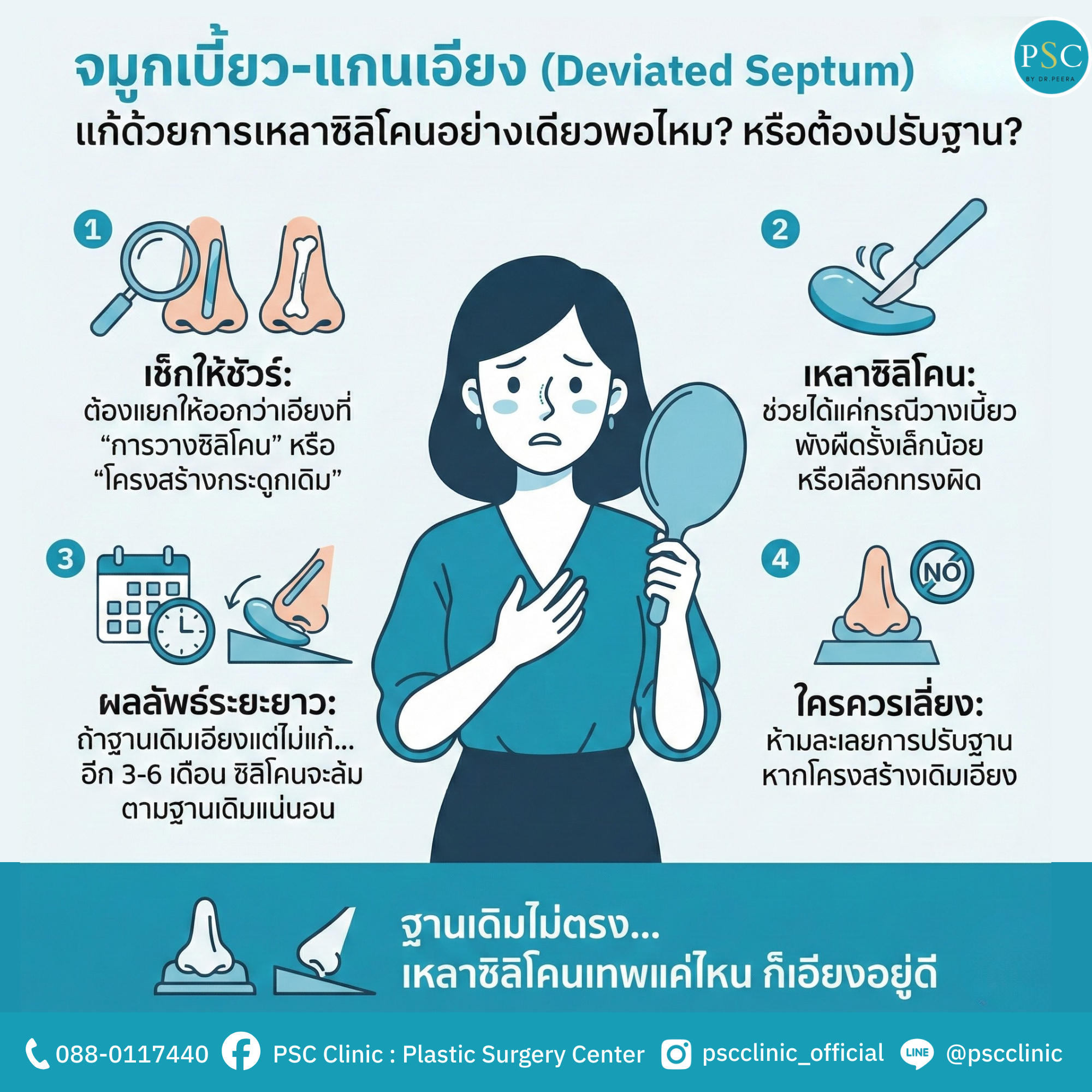 จมูกเบี้ยว-แกนเอียง (Deviated Septum) แก้ด้วยการเหลาซิลิโคนอย่างเดียวพอไหม? หรือต้องปรับฐาน?