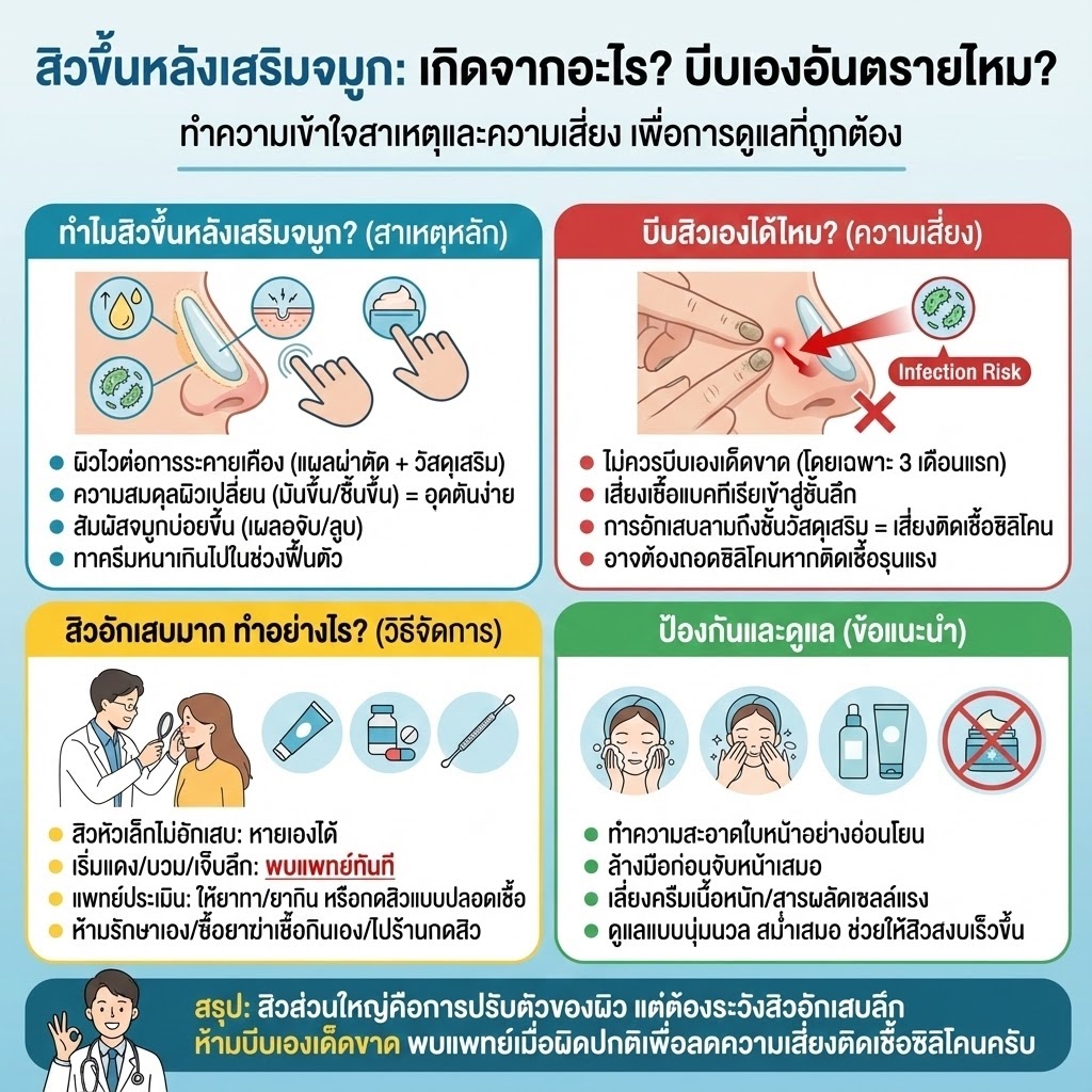 สิวขึ้นที่จมูกหลังเสริม! บีบได้ไหม? จะทำให้ซิลิโคนติดเชื้อหรือเปล่า