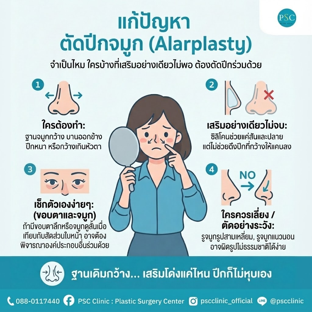 ตัดปีกจมูก (Alarplasty) จำเป็นไหม ใครบ้างที่เสริมอย่างเดียวไม่พอ ต้องตัดปีกร่วมด้วย
