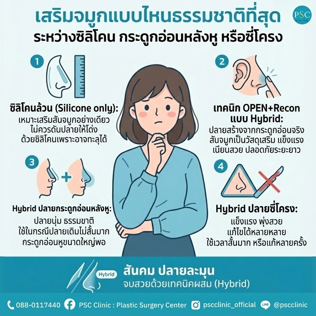 เสริมจมูกแบบไหนธรรมชาติที่สุด ระหว่างซิลิโคน กระดูกอ่อนหลังหู หรือแบบผสม