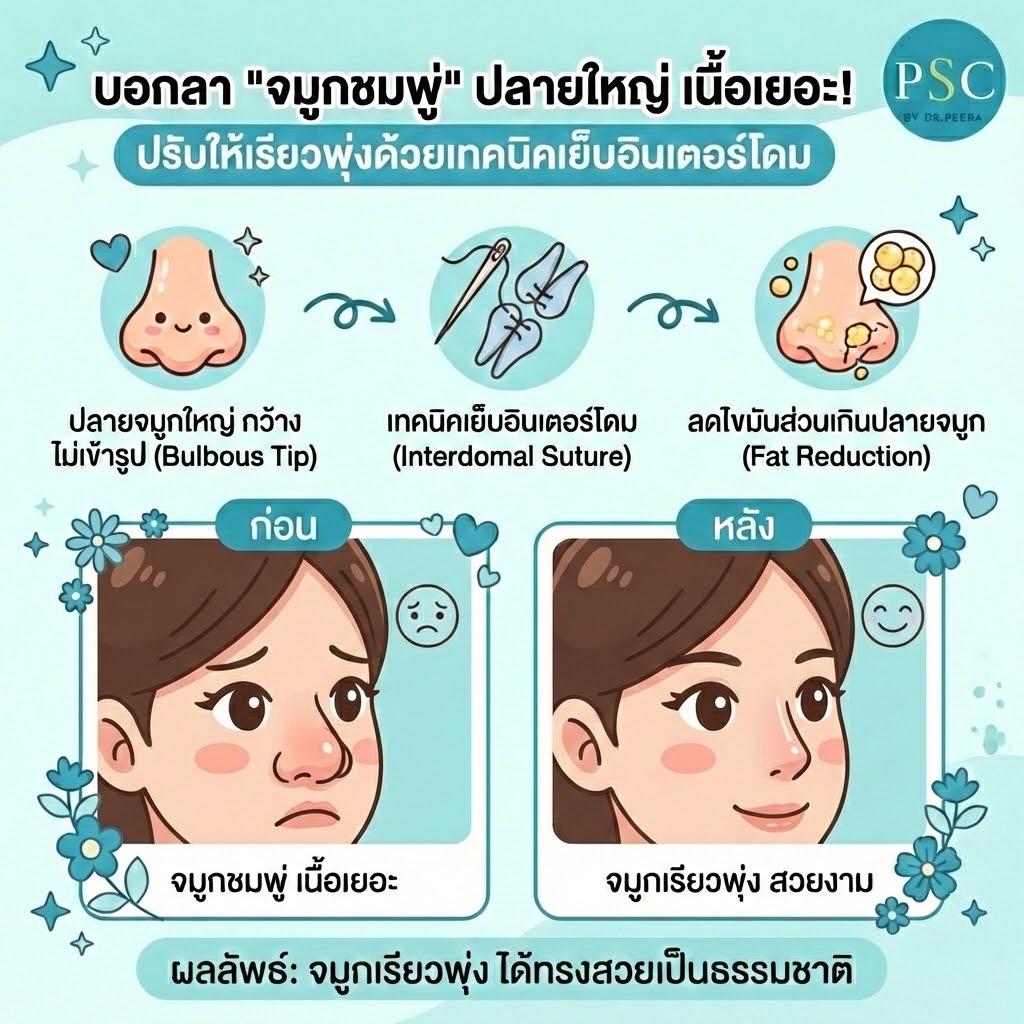 บอกลา "จมูกชมพู่" ปลายใหญ่ เนื้อเยอะ! ปรับให้เรียวพุ่งด้วยเทคนิคเย็บอินเตอร์โดม (Interdomal Suture) และลดไขมัน