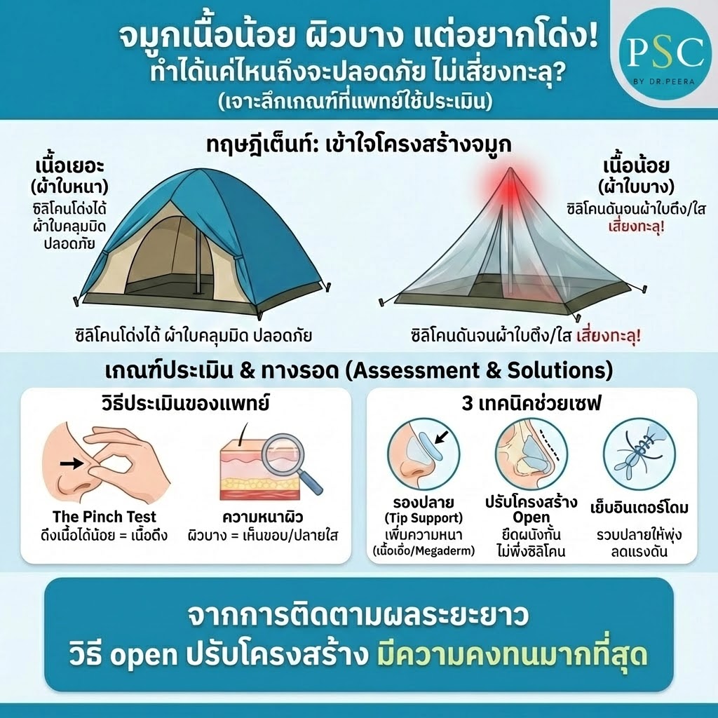 จมูกเนื้อน้อย ผิวบาง แต่อยากโด่ง! ทำได้แค่ไหนถึงจะปลอดภัย ไม่เสี่ยงทะลุ? (เจาะลึกเกณฑ์ที่แพทย์ใช้ประเมิน)
