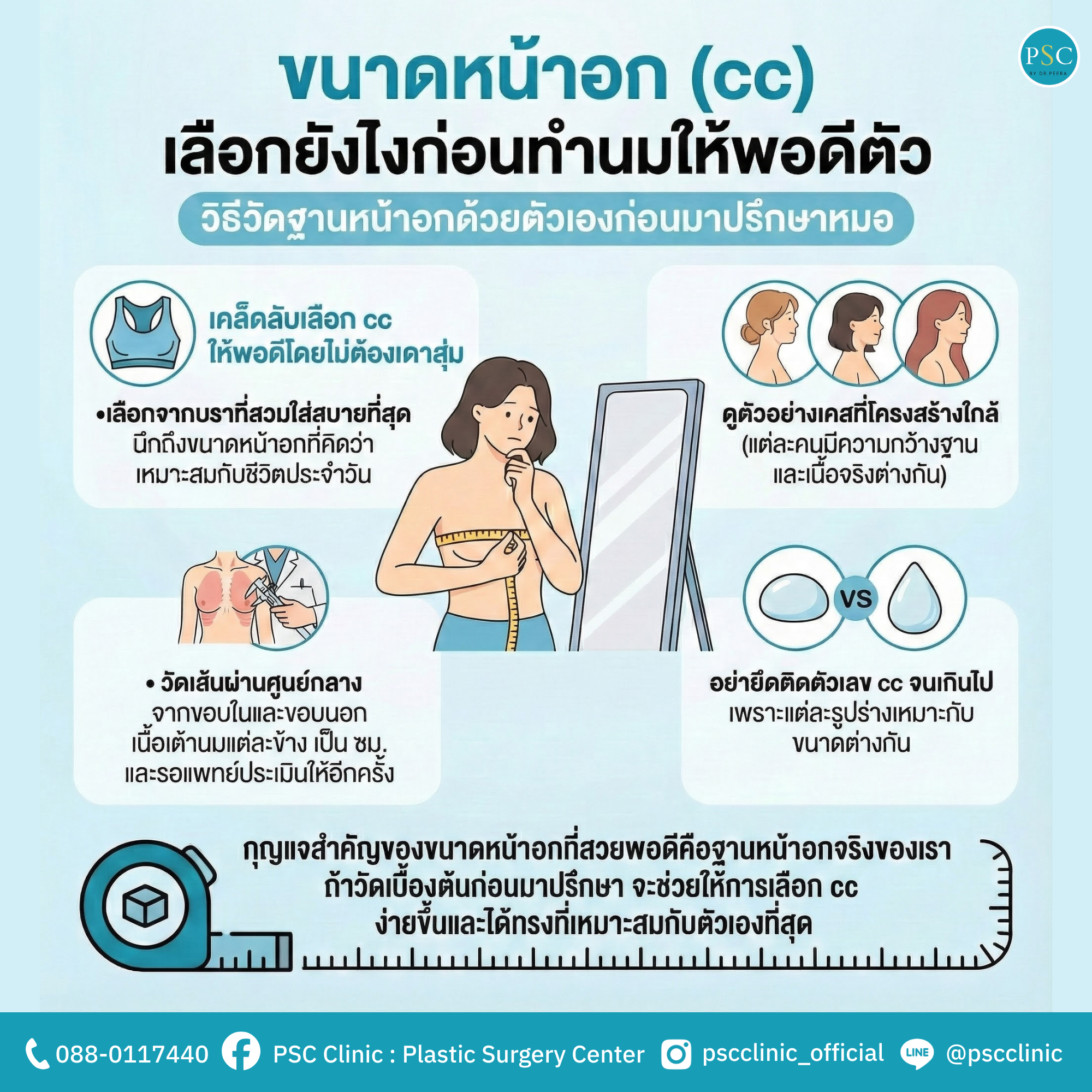ขนาดหน้าอก (cc) เลือกยังไงก่อนทำนมให้พอดีตัว วิธีวัดฐานหน้าอกด้วยตัวเองก่อนมาปรึกษาหมอ
