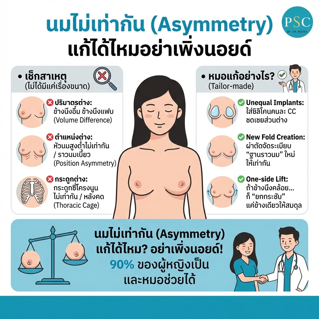 หน้าอกสองข้างไม่เท่ากัน (Asymmetry) แก้ได้ไหม? การวางแผนผ่าตัดเพื่อปรับสมดุลให้ใกล้เคียงกันที่สุด