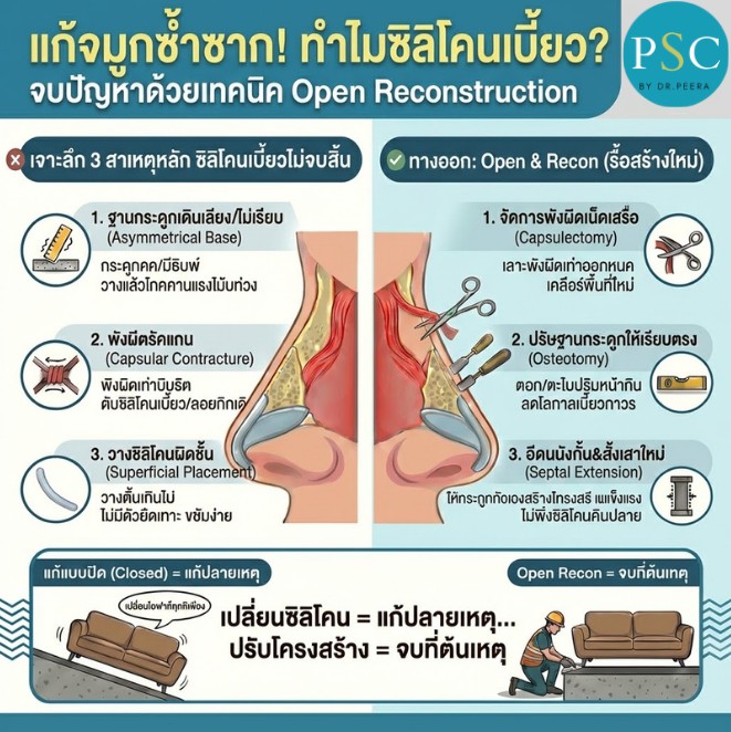 แก้จมูกซ้ำซาก! ทำไมซิลิโคนถึงเบี้ยวเอียง? และทำไมการ "แก้จมูก Open & Recon" ถึงจบปัญหาได้ดีกว่า?