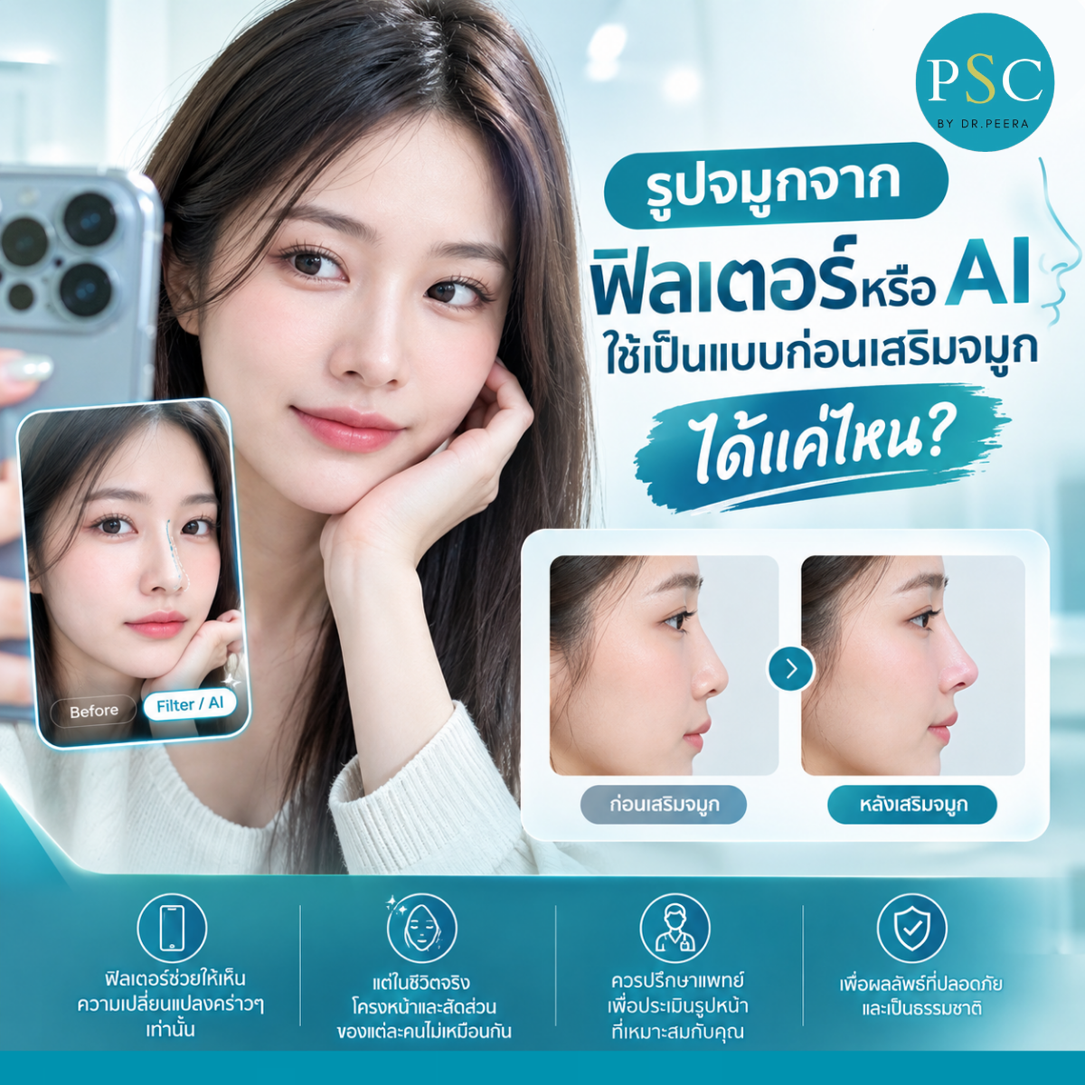 รูปจมูกจากฟิลเตอร์หรือ AI ใช้เป็นแบบก่อนเสริมจมูกได้แค่ไหน?