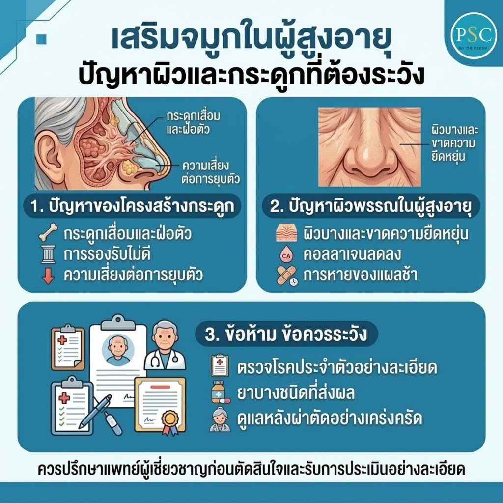 เสริมจมูกในผู้สูงอายุ ปัญหาผิวและกระดูกที่ต้องระวัง