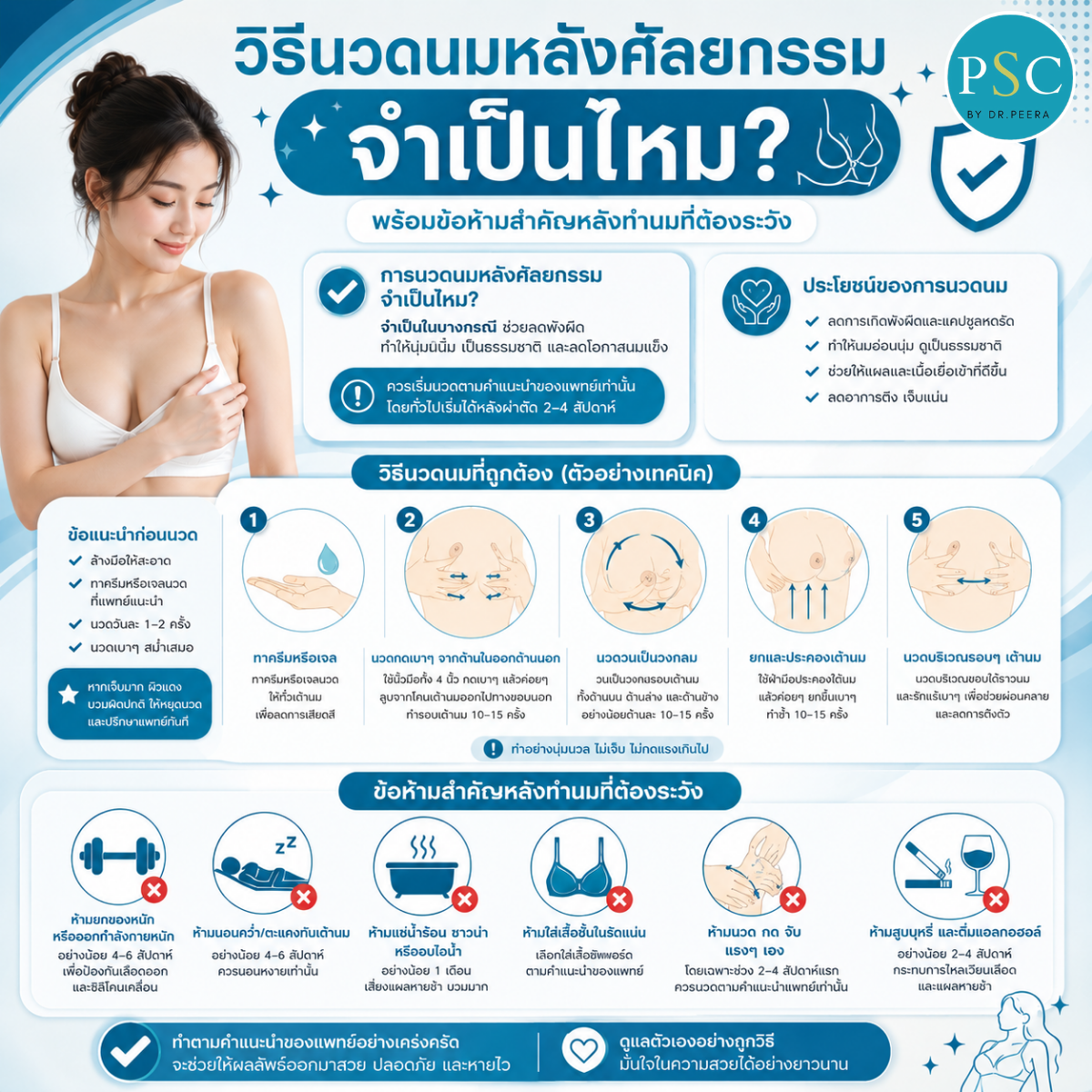 วิธีนวดนมหลังศัลยกรรม จำเป็นไหม พร้อมข้อห้ามสำคัญหลังทำนมที่ต้องระวัง