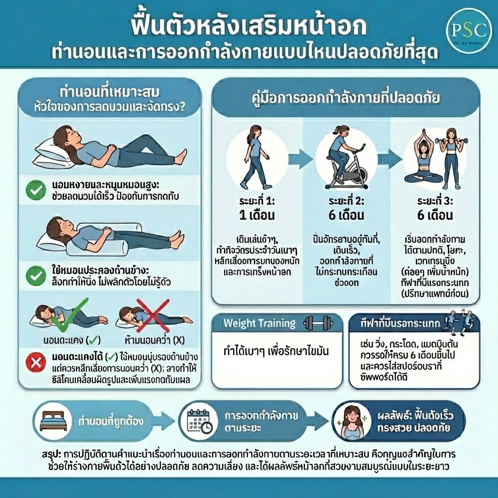 ฟื้นตัวหลังเสริมหน้าอก ท่านอนและการออกกำลังกายแบบไหนปลอดภัยที่สุด