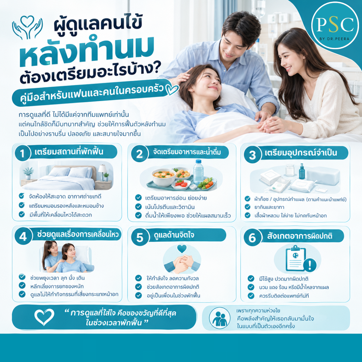 ผู้ดูแลคนไข้หลังทำนมต้องเตรียมอะไรบ้าง? คู่มือสำหรับแฟนและคนในครอบครัว