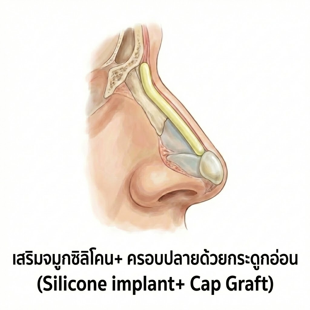 เสริมจมูกซิลิโคน+กระดูกอ่อน