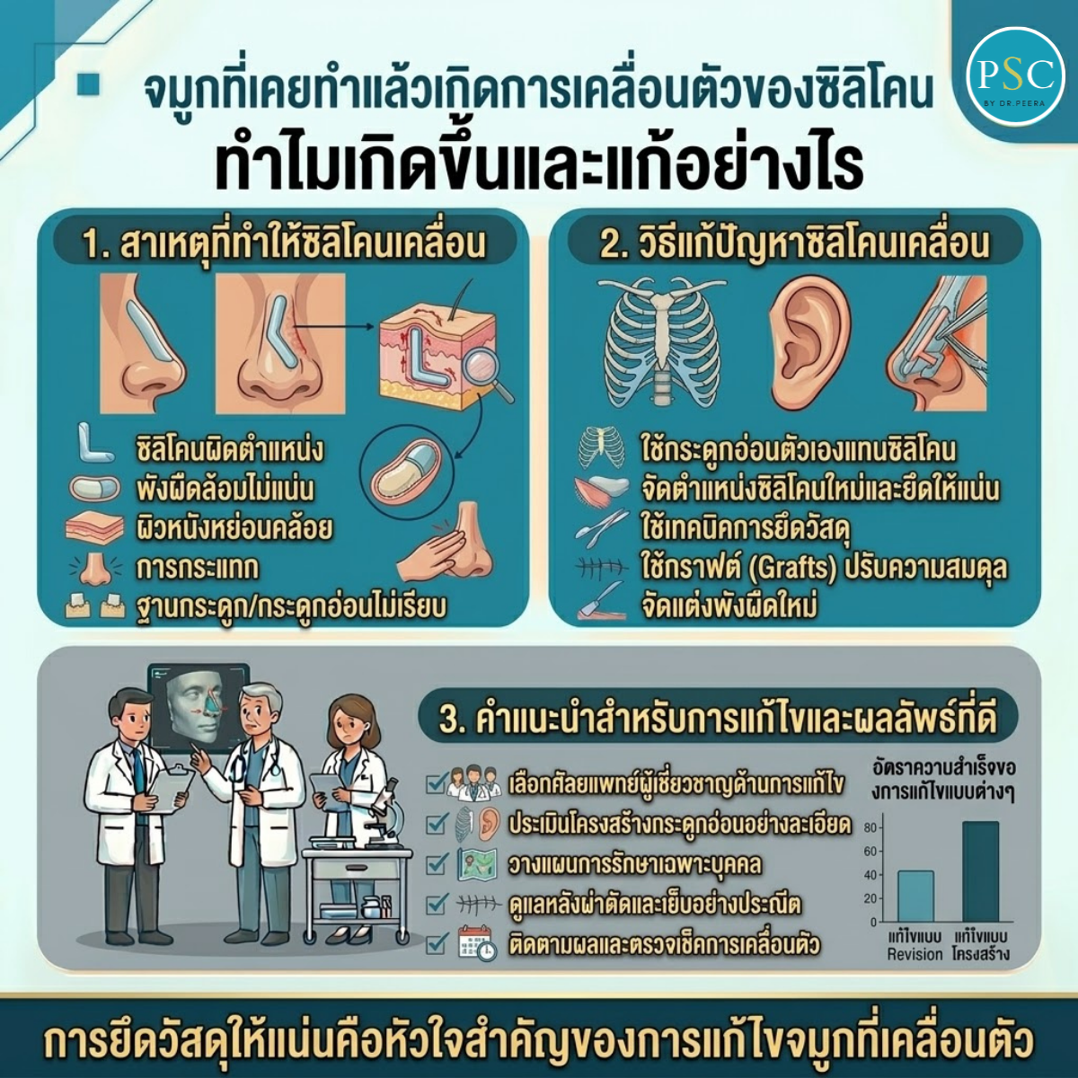 จมูกที่เคยทำแล้วเกิดการเคลื่อนตัวของซิลิโคน ทำไมเกิดขึ้นและแก้อย่างไร