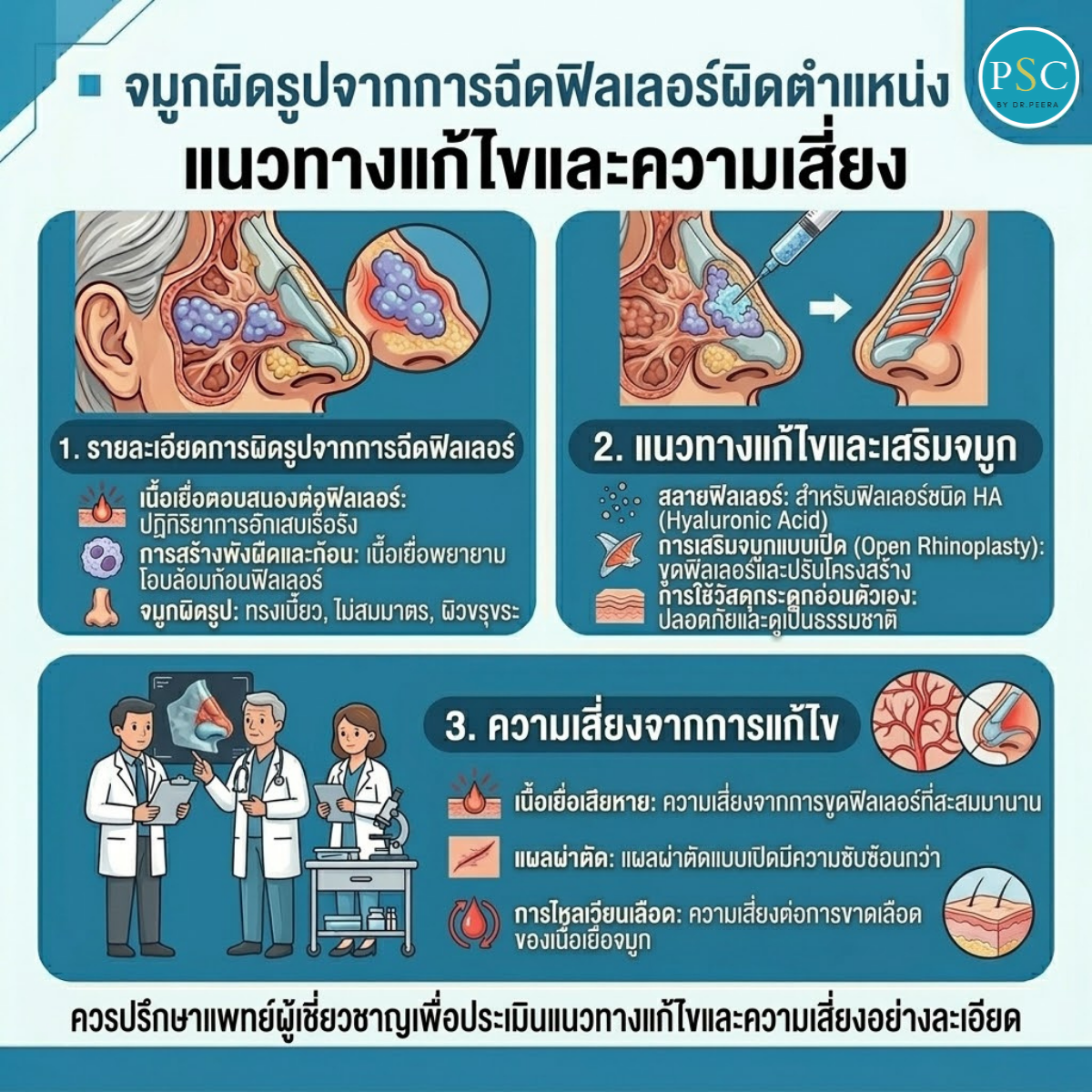 จมูกผิดรูปจากการฉีดฟิลเลอร์ผิดตำแหน่ง แนวทางแก้ไขและความเสี่ยง