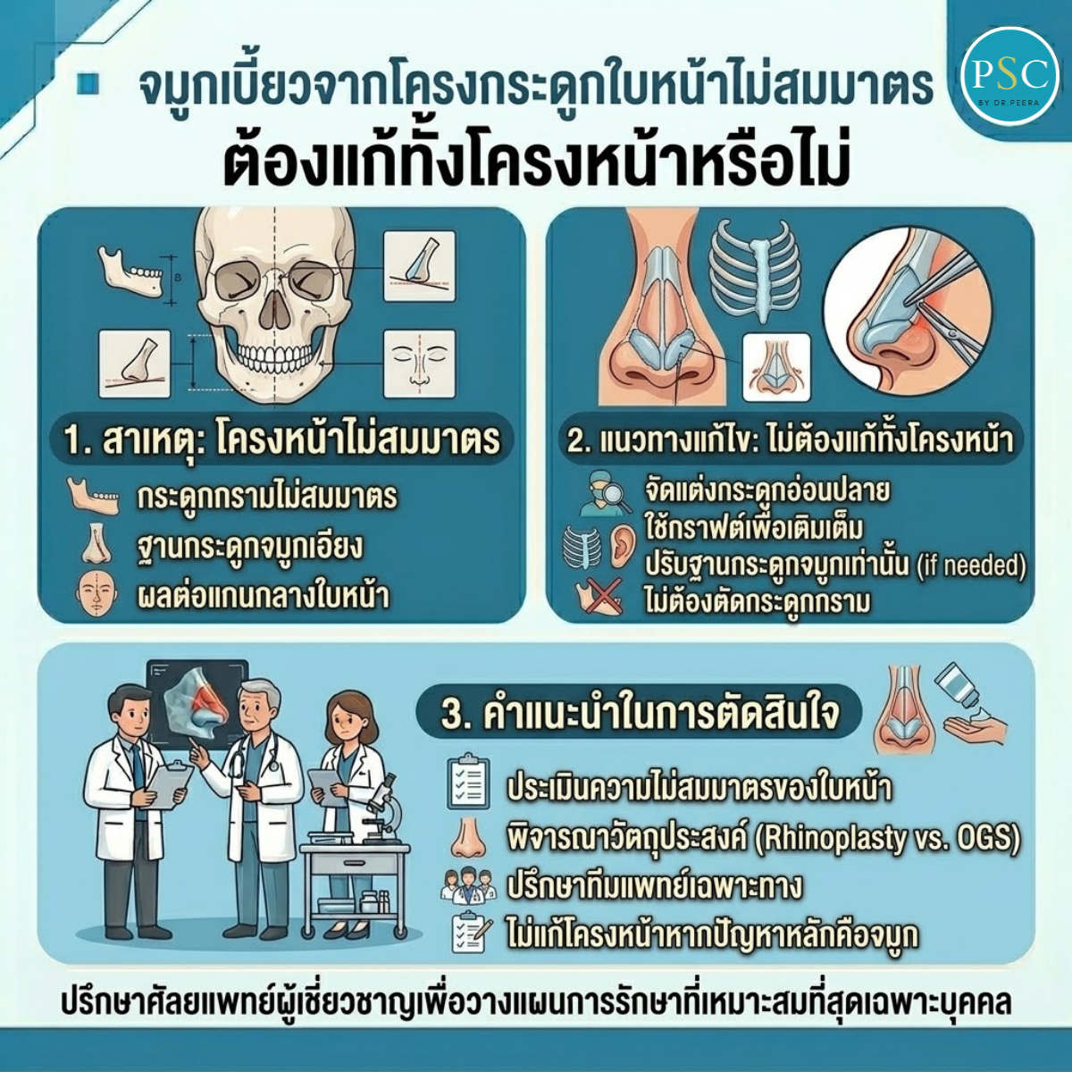 จมูกเบี้ยวจากโครงกระดูกใบหน้าไม่สมมาตร ต้องแก้ทั้งโครงหน้าหรือไม่